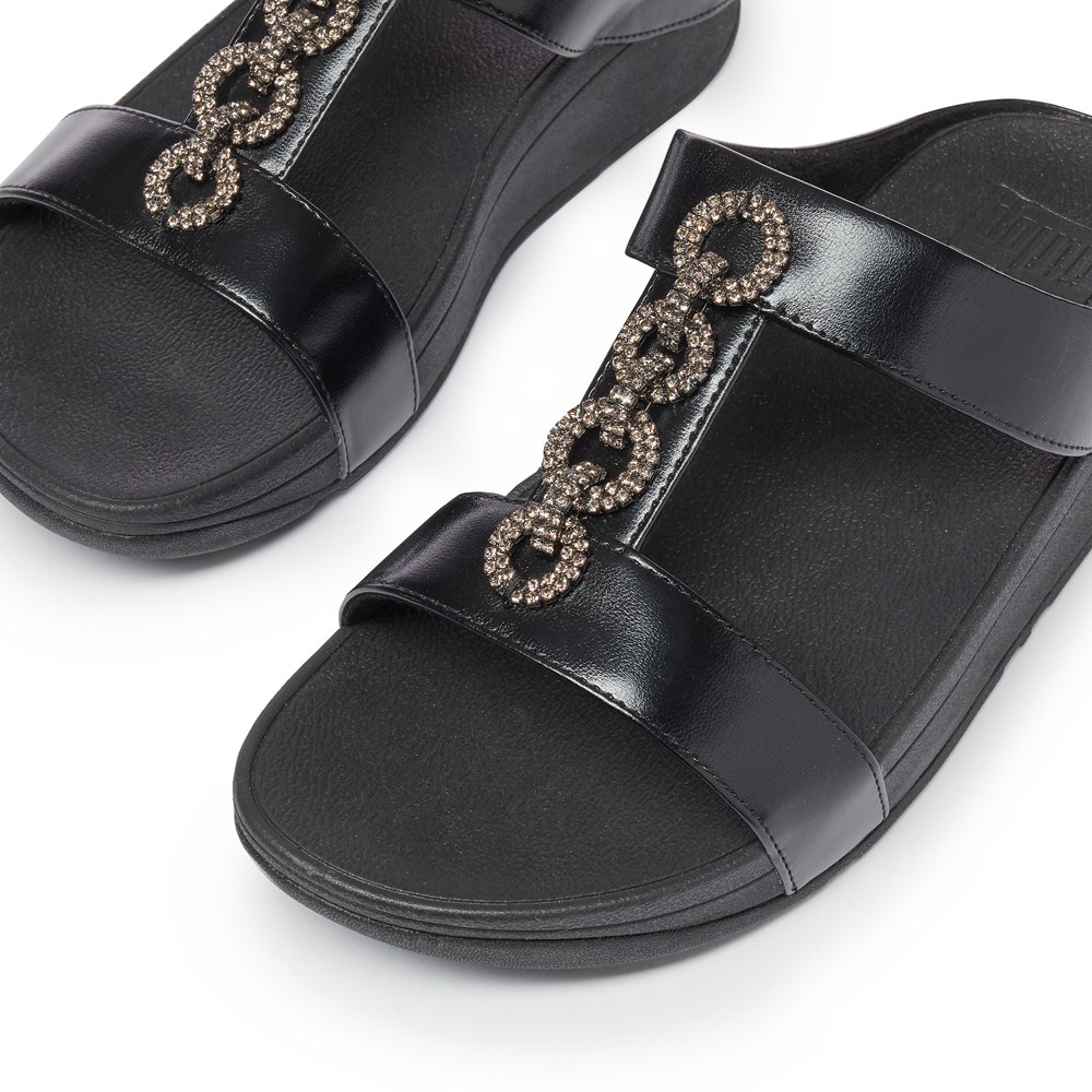 Fitflop Womens Slides - Fino Sparkle - Black - 780-FRAOUD